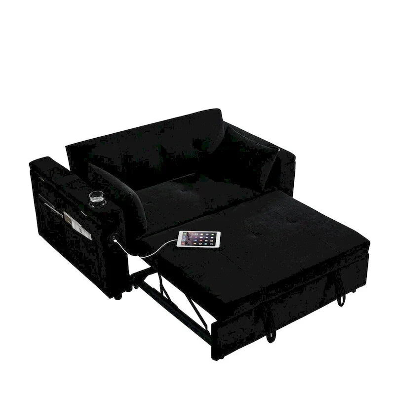 54 Schlafsofa zum Ausziehen, 2-Sitzer-Schlafsofa mit Stauraum, Lendenkissen, USB-Steckdose