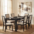 Modernes Esszimmer-Set – 80 Tisch + 6 gepolsterte Stühle, Massivholzrahmen, 180 kg Tischbelastbarkeit, einfache Montage