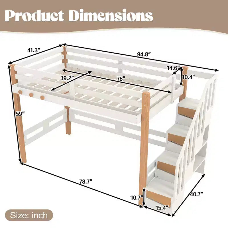 Modernes Hochbett mit Kleiderhaken, Ablageflächen und Platz unter dem Bett