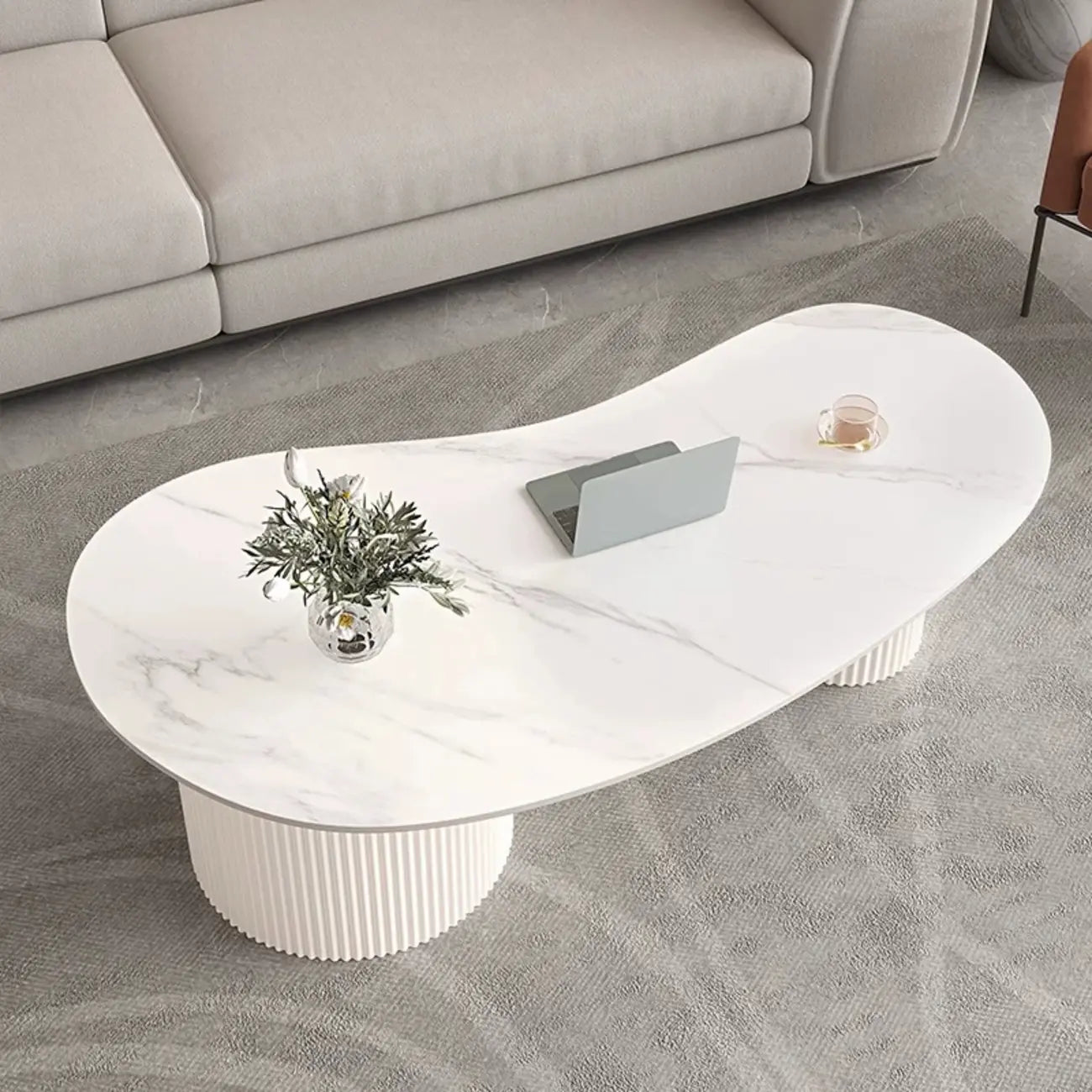 Minimalistischer ovaler Couchtisch in Standardweiß mit 2 Schubladen
