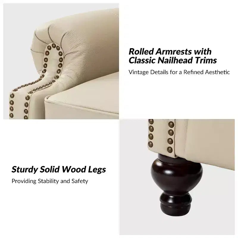 2er-Set Elisabete Modern Wingback Echtleder-Liegesessel mit Vintage-Nagelkopfleiste für Wohn- und Schlafzimmer | ART OF LIVING DESIGNS