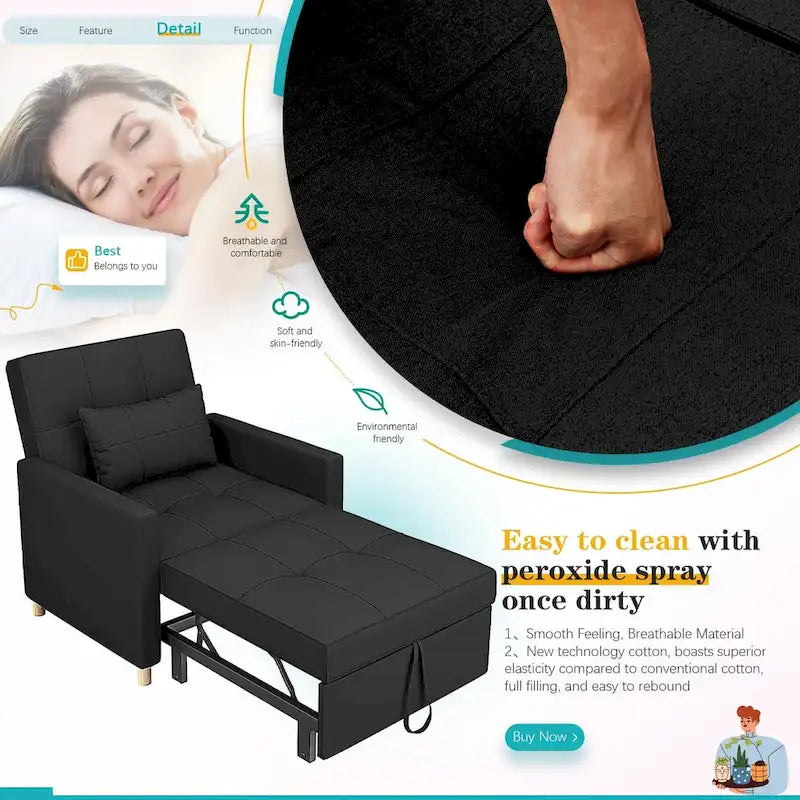 AECOJOY 3-in-1 Schlafsofasessel mit Kissen und verstellbarer Rückenlehne