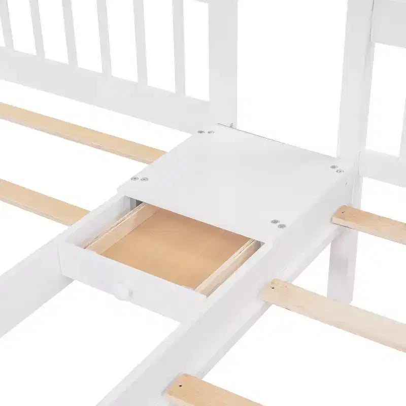 Whisen Etagenbett mit Doppelbett oben und zwei Einzelbetten unten, dreifaches Etagenbett aus Holz mit Schubladen und Schutzgittern
