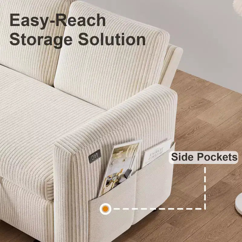 Dyonery 81 Sektional-Schlafsofa, L-förmige Ausziehcouch mit beidseitigem Stauraum, USB, verstellbare Rückenlehne