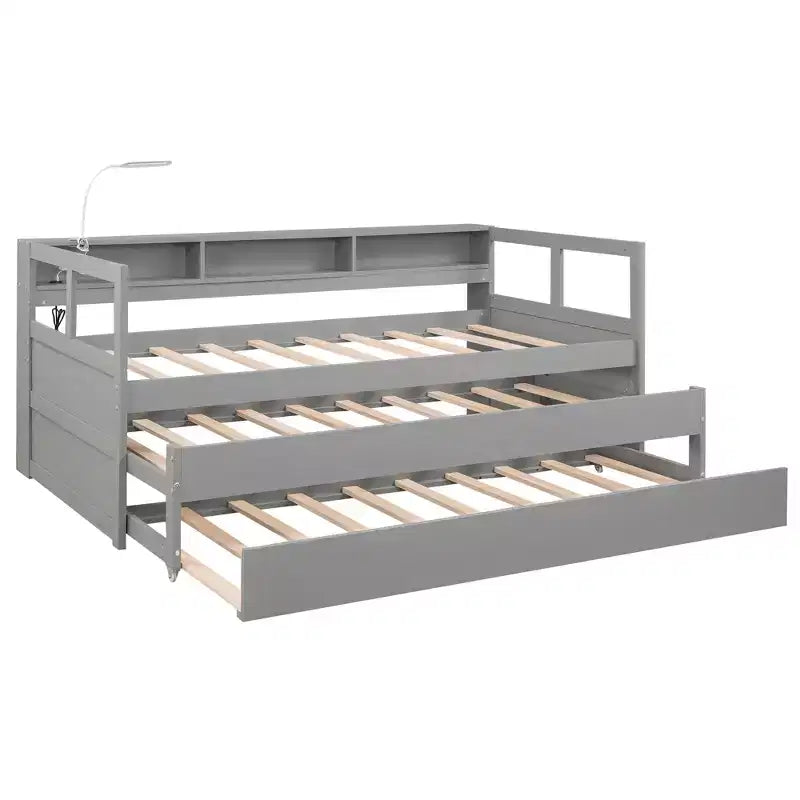 Whisen Twin XL Tagesbett aus Holz mit 2 Ausziehbetten, 3 Staufächern, 1 kostenloser Leuchte und USB-Ladefunktion