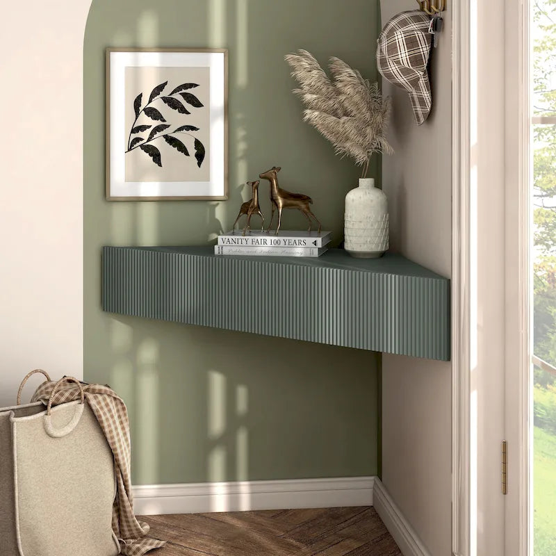 47 Eck-TV-Schrank, schwebend, 3 Ablagen, Transitional Style, platzsparende Wandmontage