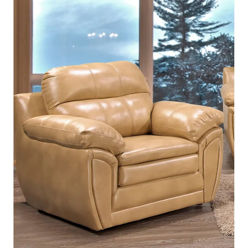 Simon Hellbraun-braunes Ledergel-Sofa, Loveseat und Sessel-Set