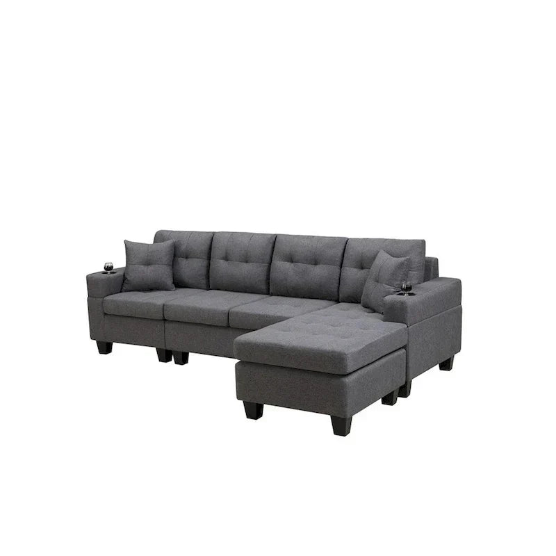 Schnittsofa-Wohnzimmer mit L-förmigem Chaiselongue und Getränkehalter