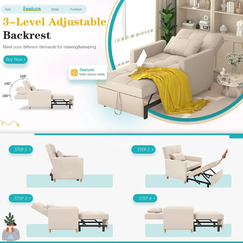 AECOJOY 3-in-1 Schlafsofasessel mit Kissen und verstellbarer Rückenlehne