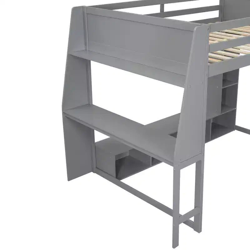 Whisen Wood Gaming-Hochbett (Twin Size) mit Schreibtisch, mehreren Ablagefächern, LED-Beleuchtung und einer Kleiderstange