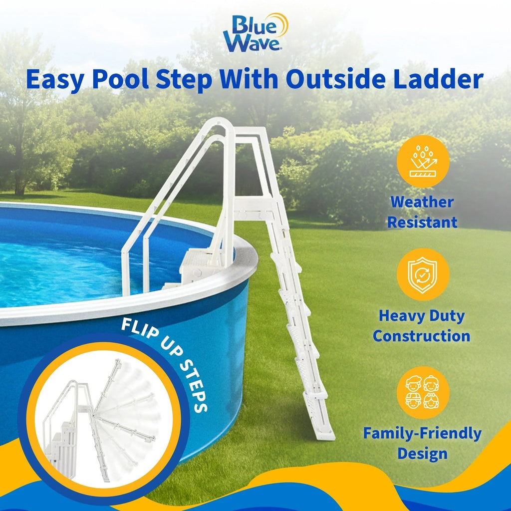 Blue Wave Easy Pooltreppe mit Außenleiter für Aufstellpools – 82,55 cm B x 142,24 cm T x 205,74 cm H