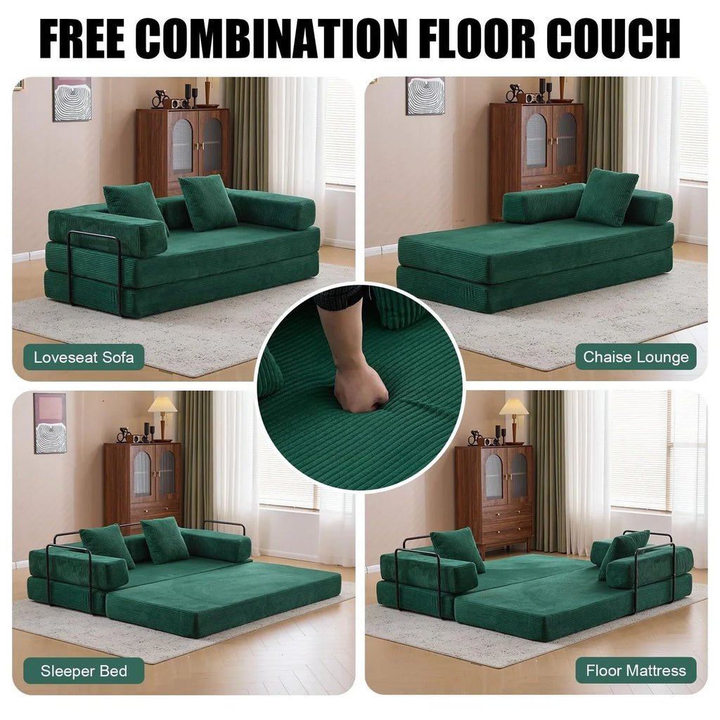 Umwandelbares Bodenschlafsofa mit Rückenkissen, Chenille-Gewebe für Wohnzimmer Schlafzimmer