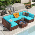 7-teiliges Outdoor-Sofa-Set aus Korbweide/Stahl mit Polstern
