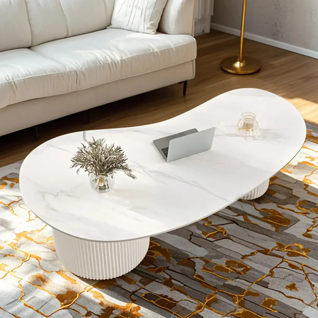 Minimalistischer ovaler Couchtisch in Standardweiß mit 2 Schubladen