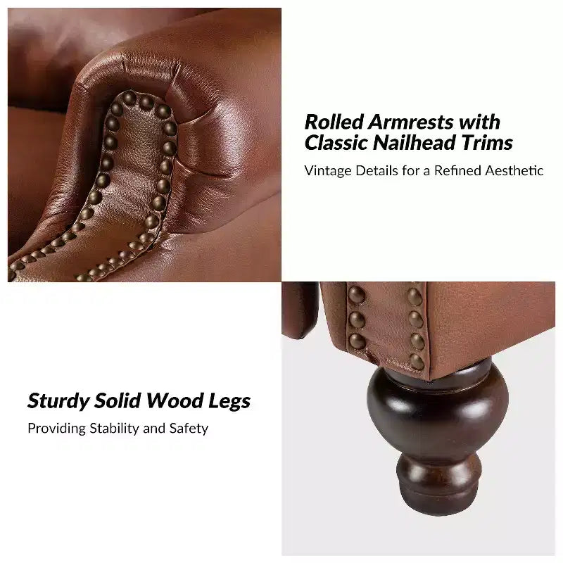 2er-Set Elisabete Modern Wingback Echtleder-Liegesessel mit Vintage-Nagelkopfleiste für Wohn- und Schlafzimmer | ART OF LIVING DESIGNS
