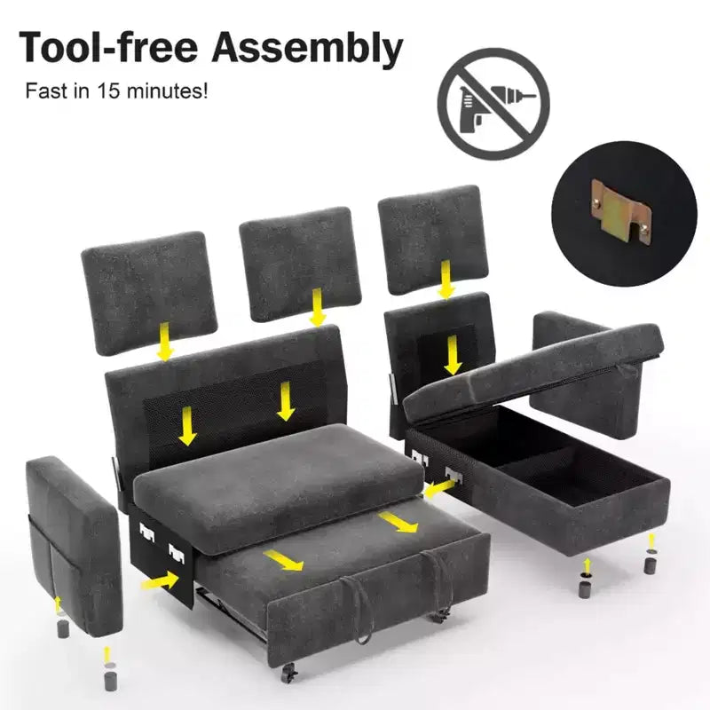 2-in-1 Schlafsofa zum Ausziehen mit Stauraum-Recamiere, Chenille-Ecksofa mit USB-Anschlüssen für das Wohnzimmer