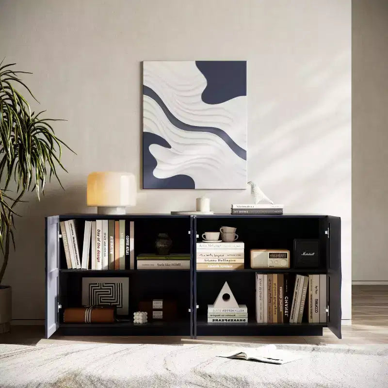 59 Modernes Spiral-Sideboard-Buffetschrank, flaches Kunst-Eingangs-Aufbewahrungsschrank mit 3D-Riffeltextur-Türen