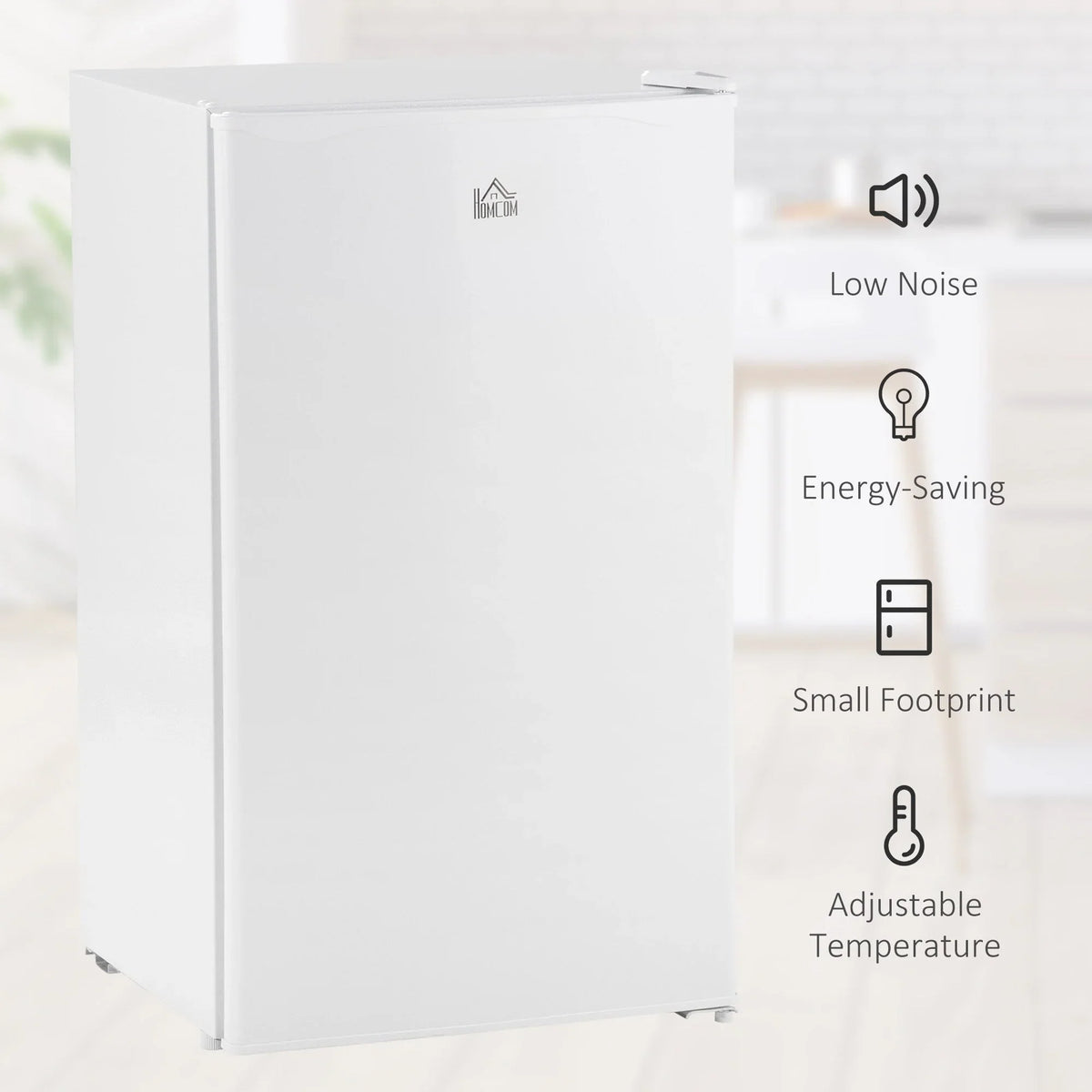 HOMCOM 90L Mini-Kühlschrank mit Gefrierfach, Kompakter Kühlschrank mit einer Tür und einstellbarem Thermostat für Schlafzimmer