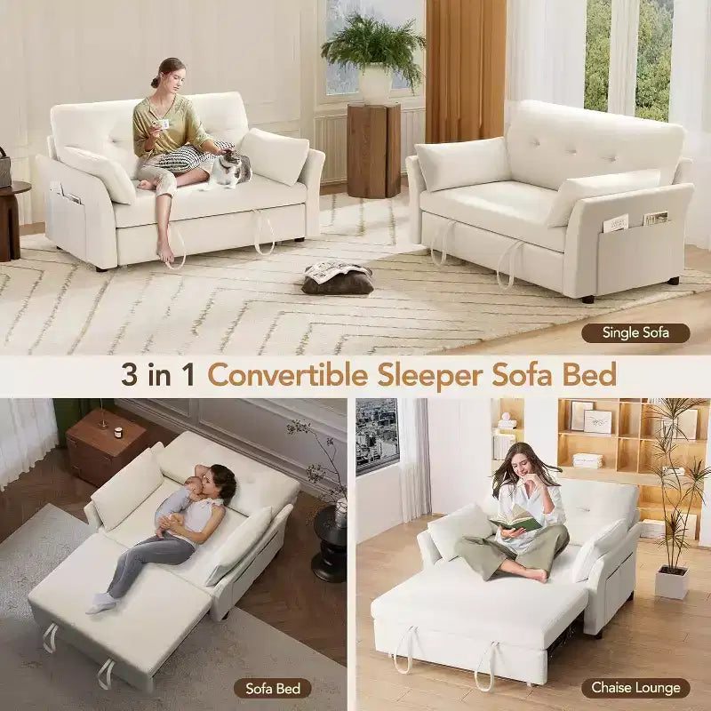 Dyonery 3-in-1 Schlafsofa, ausziehbares Schlafsofa mit Seitentasche und verstellbarer Rückenlehne, werkzeuglose Montage, faltbares Liebessofa