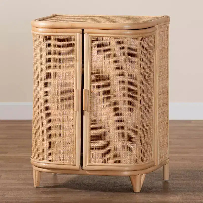 bali & pari Yanka Rattan-Schrank Natur: Handgefertigt, 2 Regalböden, Boho-Design