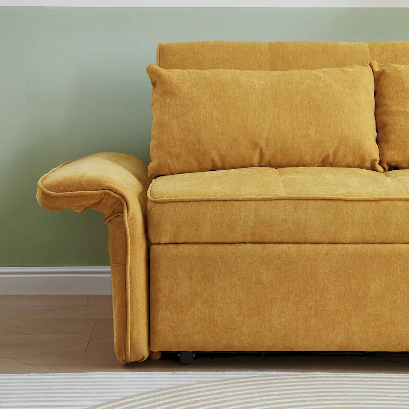 Gelbes Chenille-Schlafsofa zum Ausziehen – 39,00 x 53,50 x 31,50