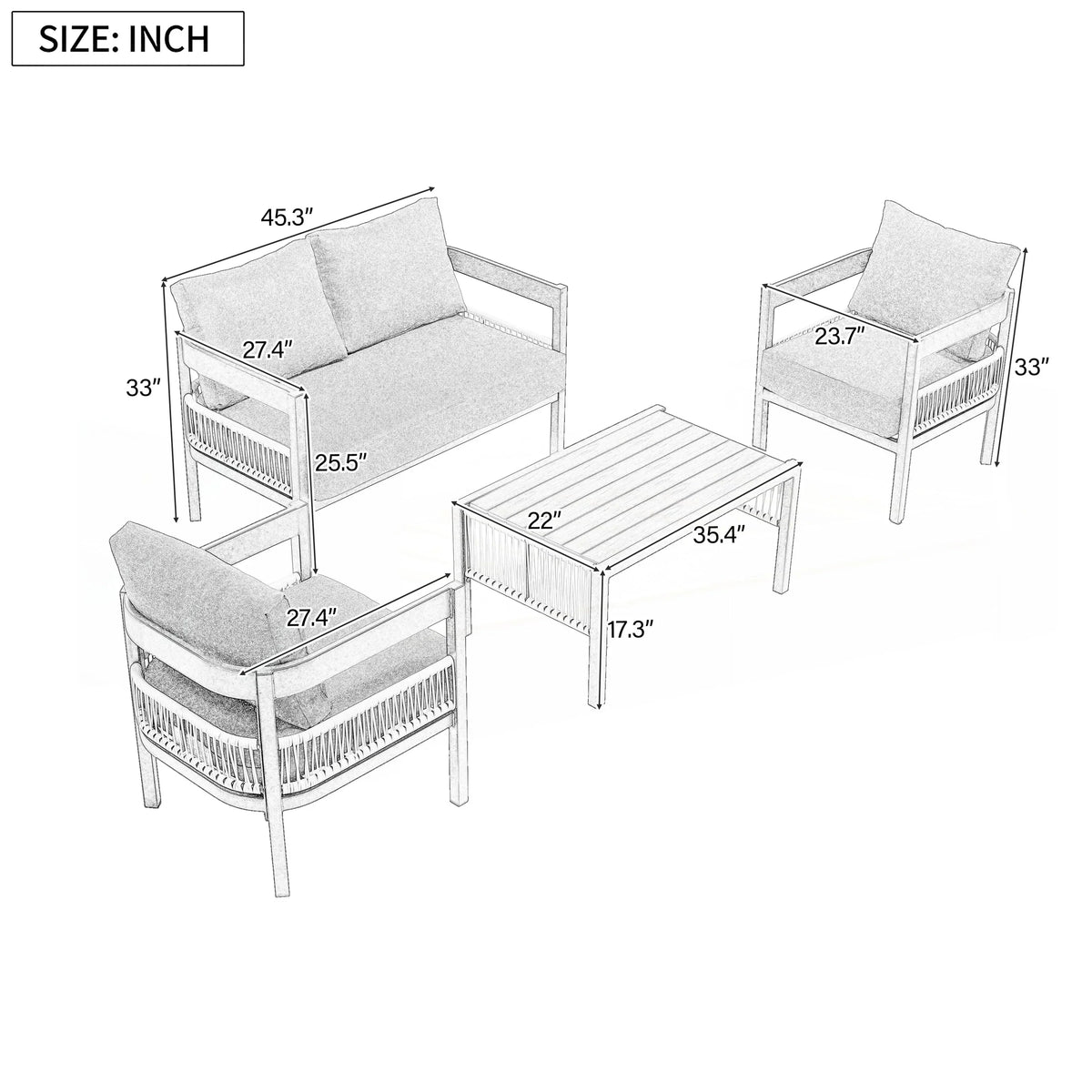 4-teiliges Outdoor-Gartenmöbel-Set mit Sofa