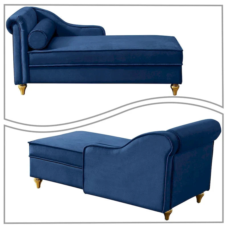 Französischer eleganter Samt-Polster-Liegestuhl mit Kissen und Stauraum