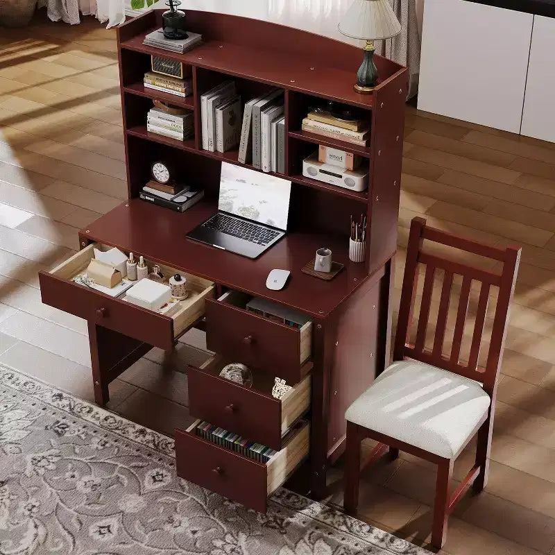 Okak Moderner Home-Office-Computertisch aus Holz mit Desktop/Stuhl & Regal, Jugend-Schüler-Schreibtisch mit Stauraum zum Lernen, Büro
