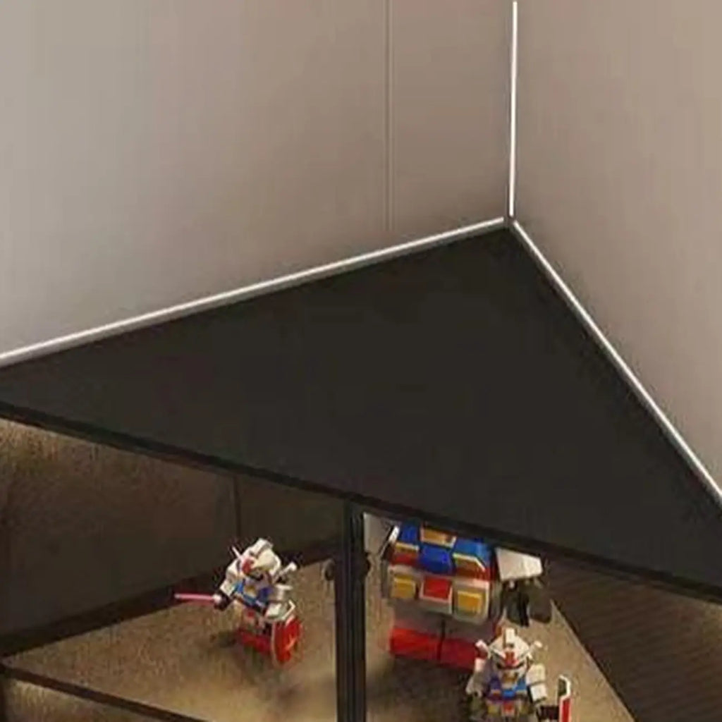Modernes graues Eck-Standregal aus Metall und Holz mit Glastür