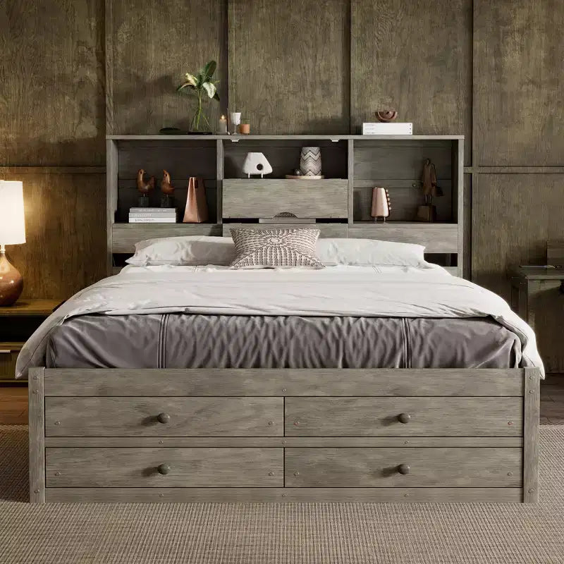 Doppelbett mit Ablagefach und 8 Schubladen, einfache Montage