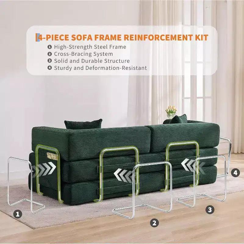 5-in-1 Schlafsofa, 78.8 Modulares Cord-Schlafsofa mit stabilem Rahmen, Multifunktions-Futon für kleine Räume, Wohnzimmer und Gästezimmer