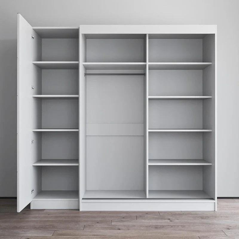 2-türiger Kleiderschrank mit Spiegel, Glasfront, 2-Personen (Grau / Schwarz / Weiß)