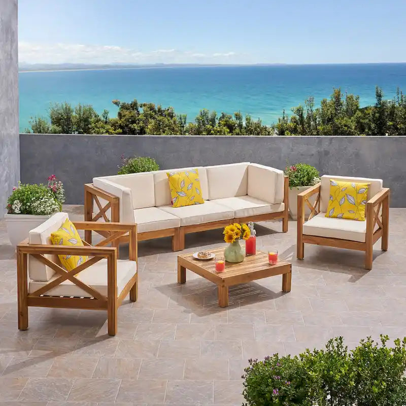 Brava 6-teiliges Loungeset aus Akazienholz von Christopher Knight Home für den Außenbereich