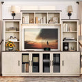 Moderner TV-Ständer für 55-Zoll-Fernseher mit Ladestation, Medienkonsole mit großen Aufbewahrungsschränken, Entertainment-Center für das Wohnzimmer-Panipeachy