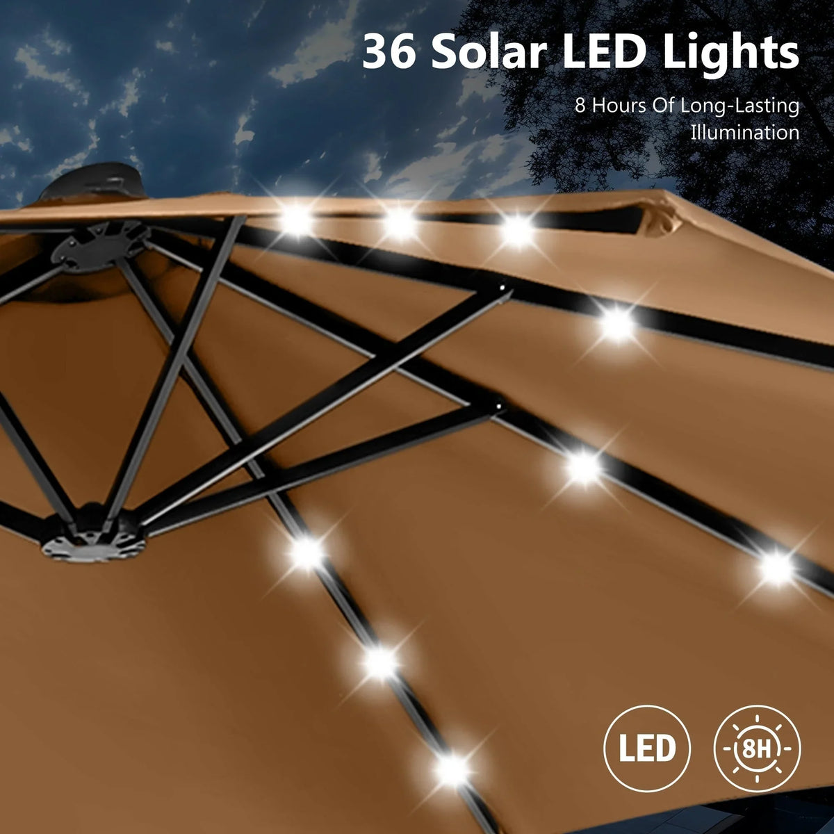 MAISON ARTS 4,5 m rechteckiger Kurbel-Doppelseiten-Sonnenschirm für den Außenbereich, solarbetriebener LED-Terrassenschirm mit Sockel
