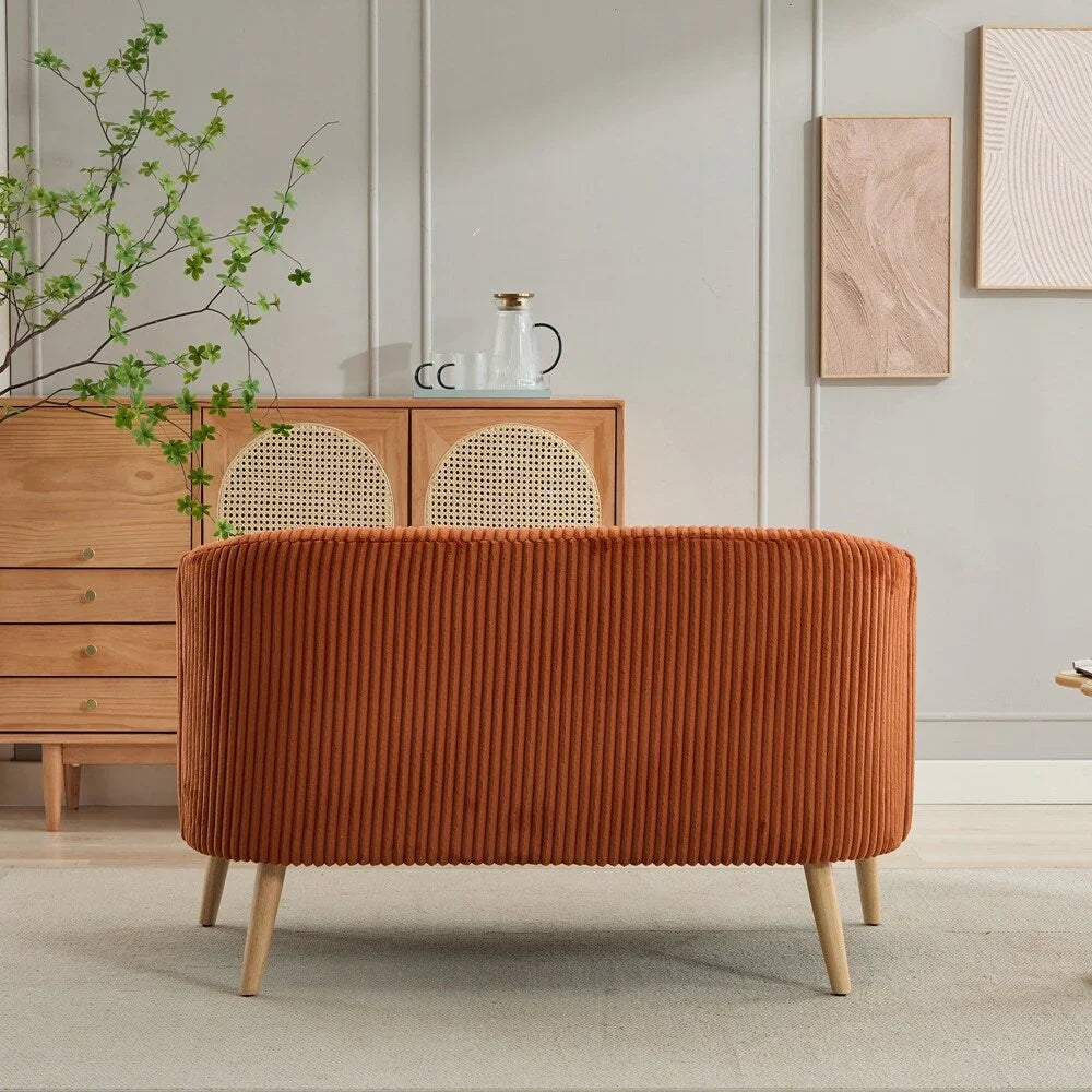 Zweisitzer-Sofa, bezogen mit Cordstoff, mit Walnussholzbeinen