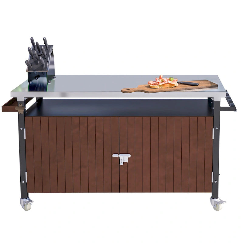 Outdoor-Grillwagen mit Edelstahlplatte (ohne Hocker)