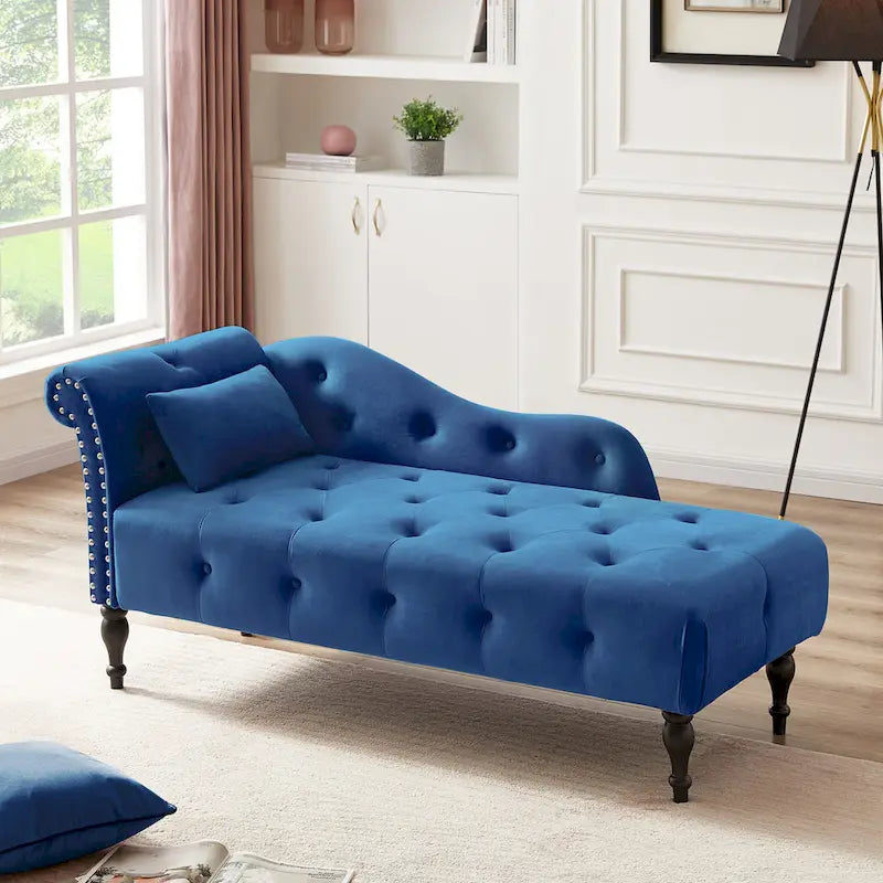 Moderne 60.6 Samt gepolsterte Knöpfe getuftete Chaiselongue mit Massivholzbeinen und Ziernägeln