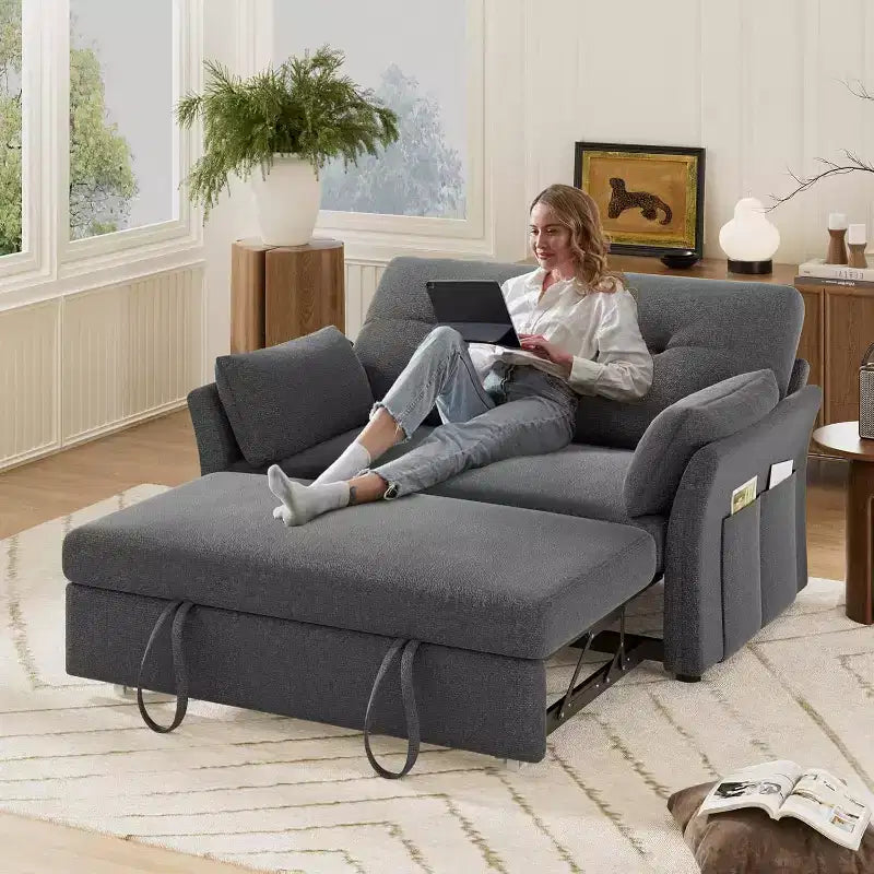 Dyonery 3-in-1 Schlafsofa, ausziehbares Schlafsofa mit Seitentasche und verstellbarer Rückenlehne, werkzeuglose Montage, faltbares Liebessofa