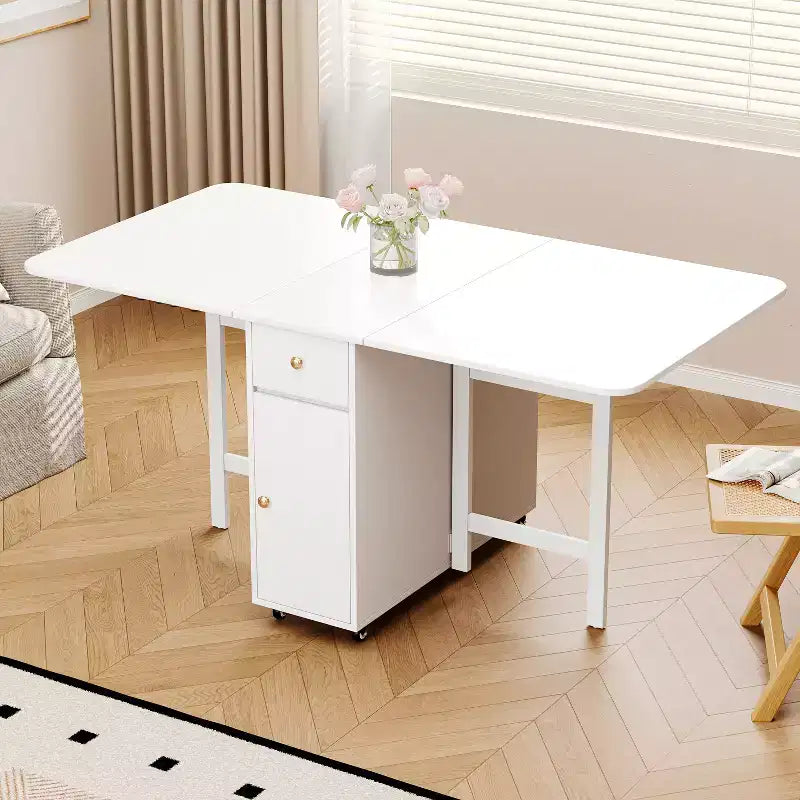 ATJafurn 59'' Klappbarer Esstisch mit Klappplatten für kleine Räume, rechteckiger, ausziehbarer Küchentisch aus Holz mit Rollen und Stauraum