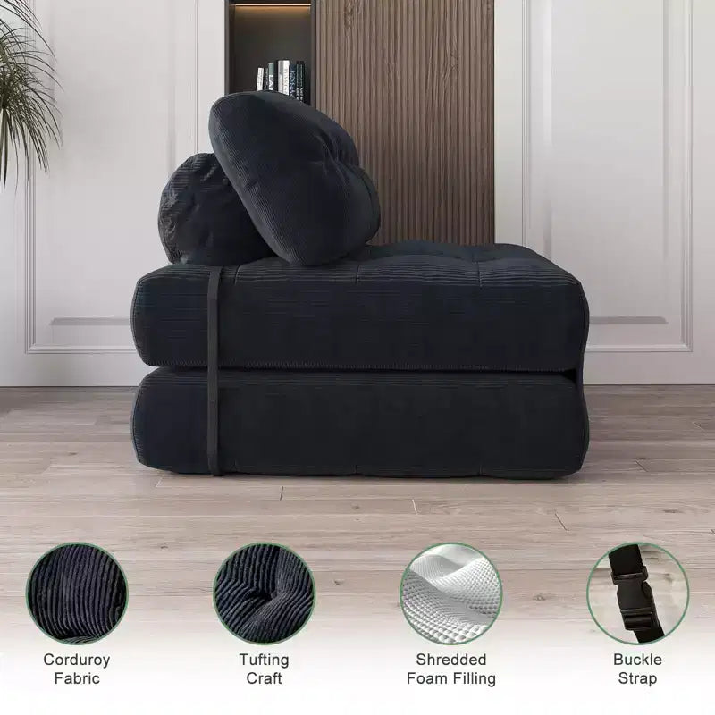 Klappbares Cord-Schlafsofa Futon, wandelbarer Bodenschlafsessel mit Kissen & Rückenlehne