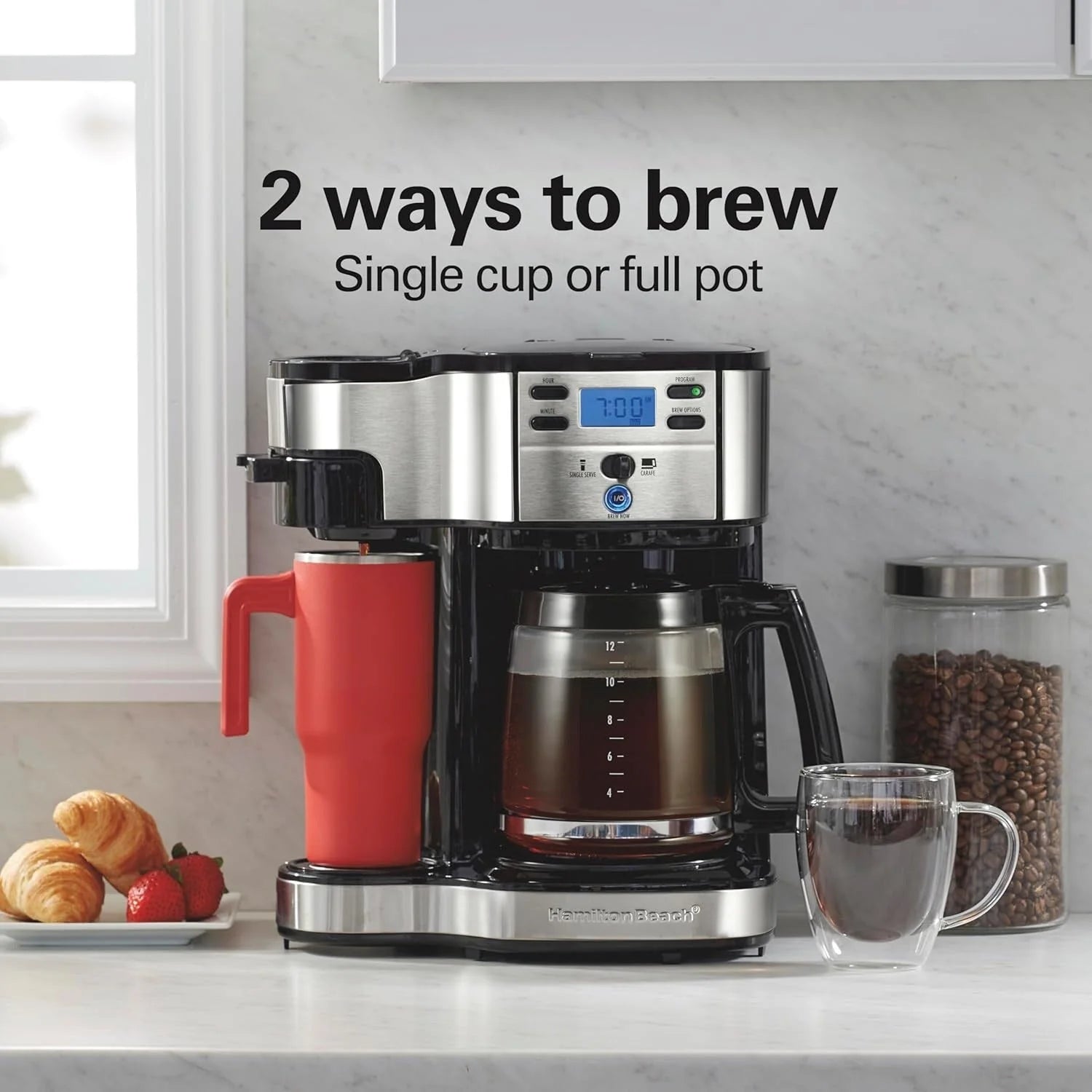 2-in-1 Kaffeemaschine für 12 Tassen & Einzelportion, Glaskanne, automatische Pause- & Ausgießfunktion, Schwarz