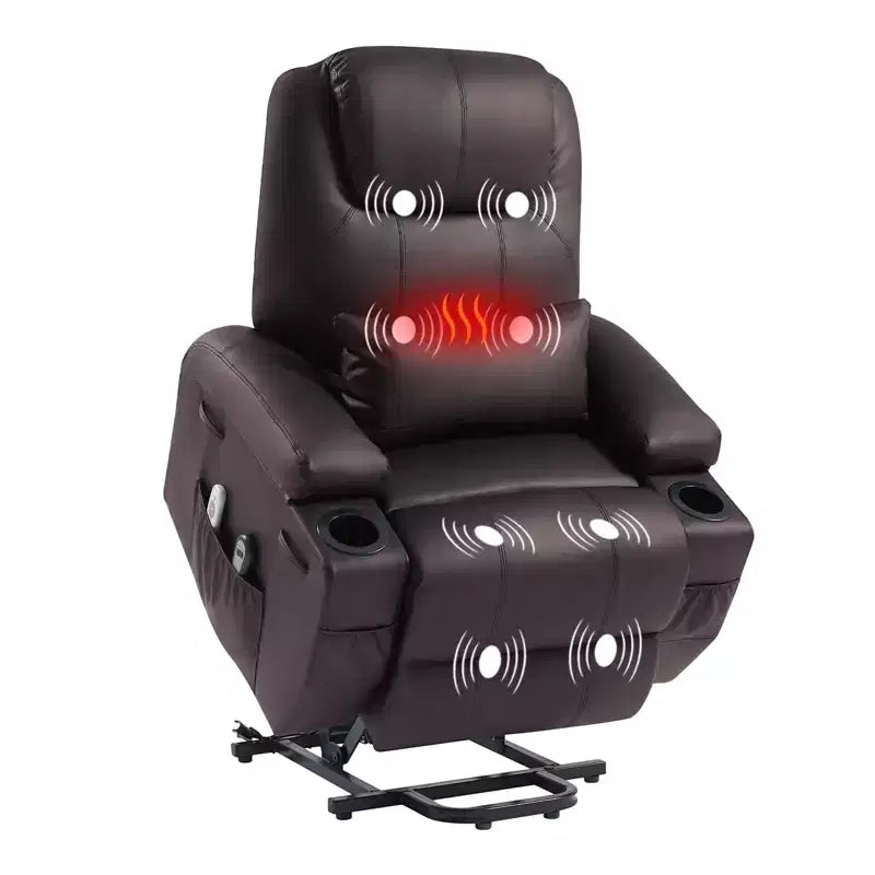 Bestier 34,6'' elektrischer Aufstehsessel mit Massage und Heizfunktion, Relaxsessel aus Kunstleder mit Seitentaschen und Getränkehaltern