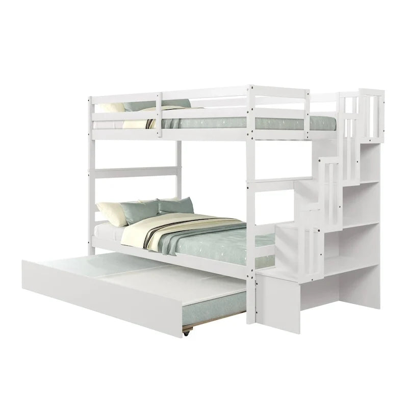 Etagenbett (Twin über Twin) mit ausziehbarem Bett und Treppe mit Stauraum in Grau