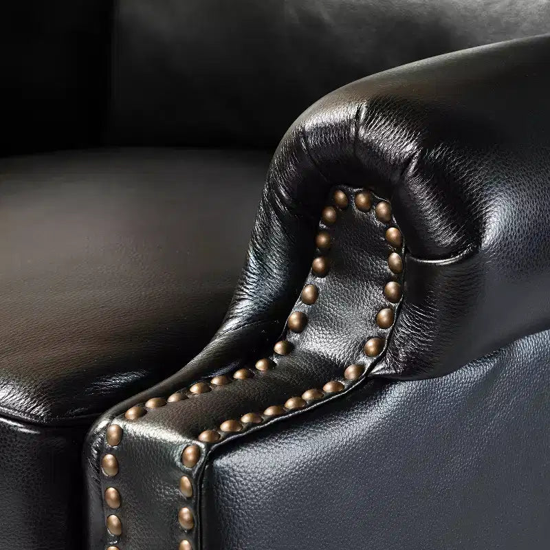 2er-Set Elisabete Modern Wingback Echtleder-Liegesessel mit Vintage-Nagelkopfleiste für Wohn- und Schlafzimmer | ART OF LIVING DESIGNS