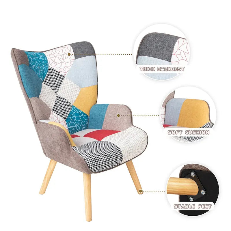 Akzentsessel mit Ottoman, Wohnzimmersessel und Ottomane Set, Bequemer Seitenlehnsessel für Schlafzimmer, Kreative Spleiß-Stoffoberfläche