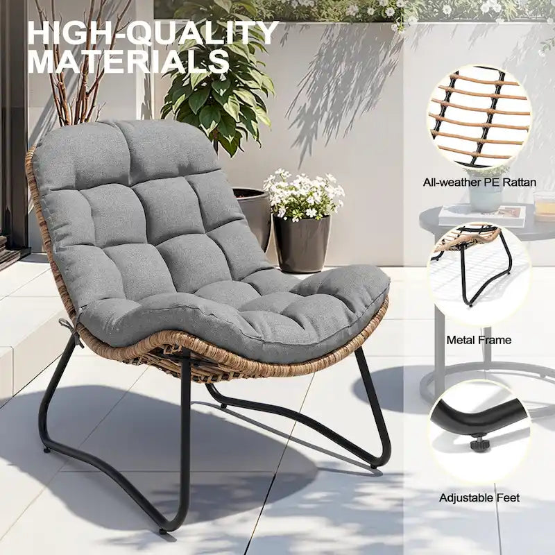 Outdoor-Papasan-Sessel mit Kissen, PE-Rattan-Gartenstühle mit Beistelltisch
