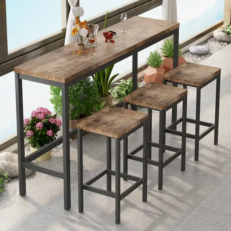 Stehtisch-Set mit 3 Hockern