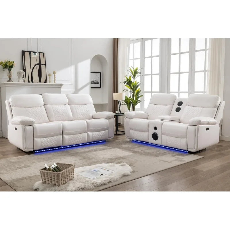 Elektrisches Liegesofa mit kabelloser Ladestation, Leselampe, LED-Beleuchtung für Wohnzimmer, Kunstleder, AC-/USB-Anschluss, Getränkehalter, Schwarz