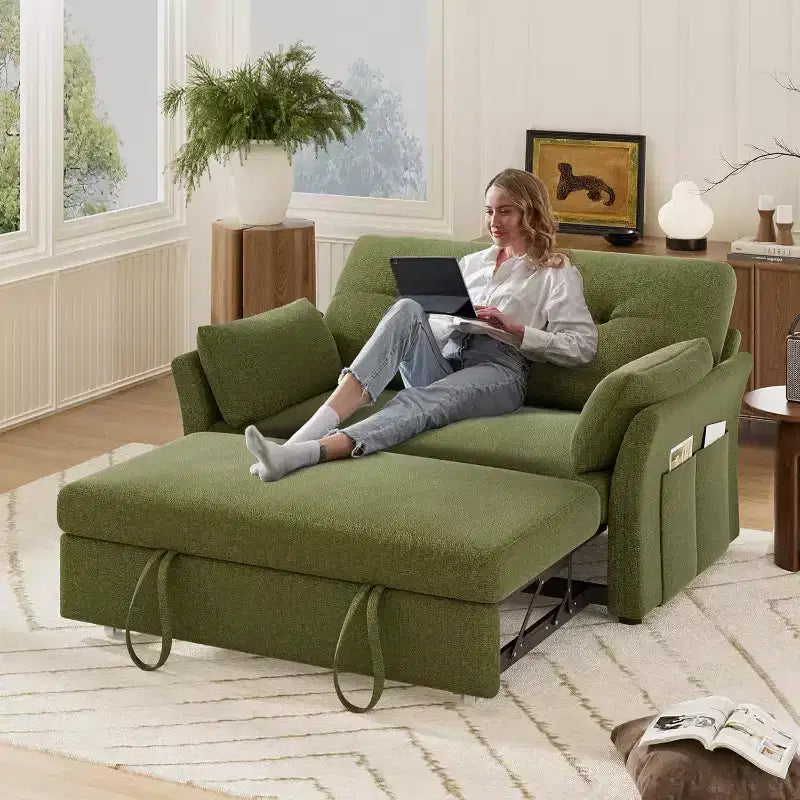 Dyonery 3-in-1 Schlafsofa, ausziehbares Schlafsofa mit Seitentasche und verstellbarer Rückenlehne, werkzeuglose Montage, faltbares Liebessofa
